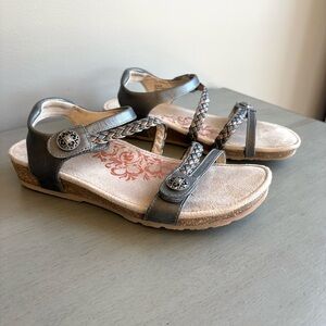 Aetrex Jillian Braided Gunmetal Adjustable Leather Sandals Women 9.5 Supportive